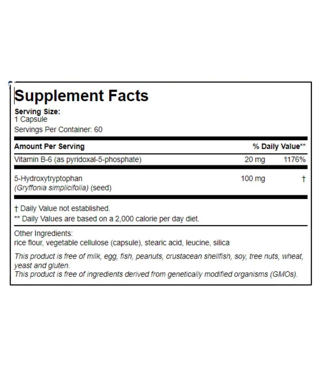 Patient One 5-HTP with Vitamin B6 | 100 mg, 60 vegetable capsules - Imagem 2