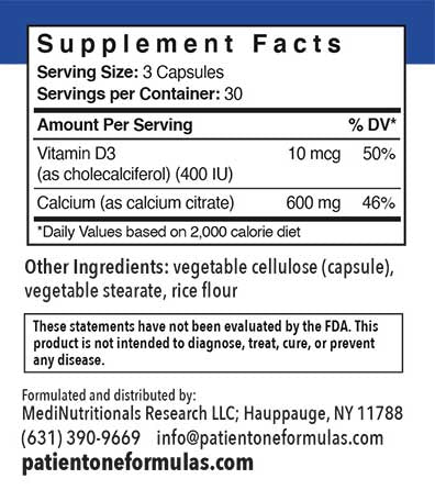 Patient One Calcium Citrate with Vitamin D3 | 90 vegetable capsules