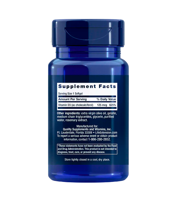 Life Extension Vitamin D3 | 125 mcg (5000 IU), 60 softgels