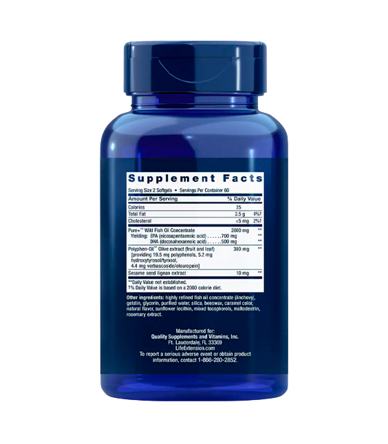 Life Extension Super Omega-3 EPA/DHA Fish Oil, Sesame Lignans & Olive Extract | 120 softgels