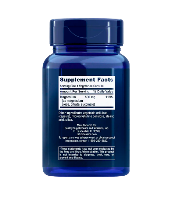 Life Extension Magnesium Caps | 500 mg, 100 vegetarian capsules