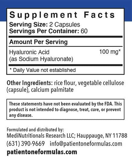 Patient One Hyaluronic Acid | 120 vegetable capsules