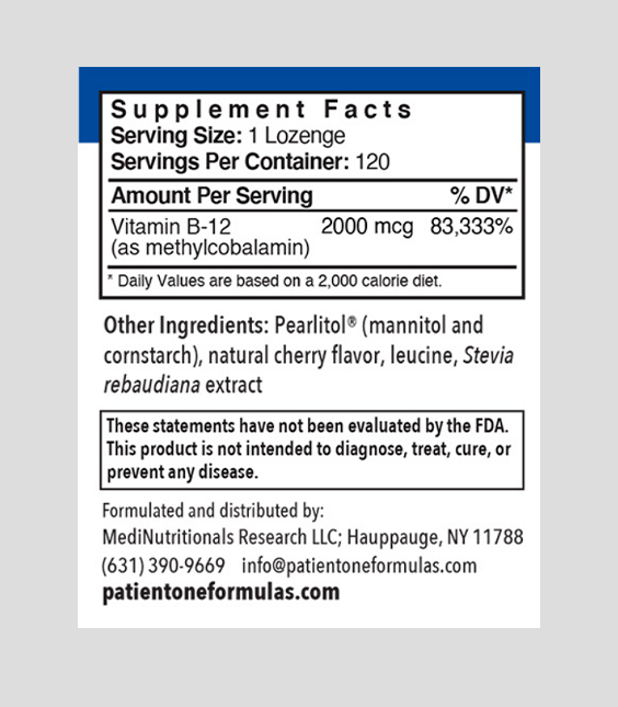 Patient One B-12 Methylcobalamin Lozenges | 120 lozenges