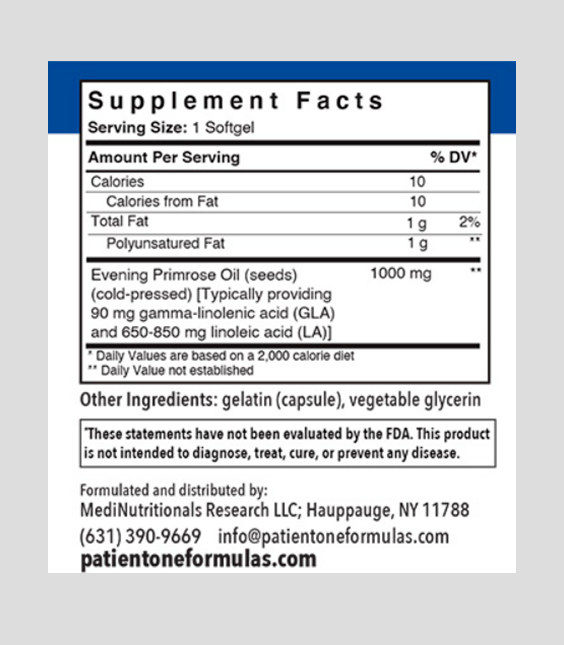 Patient One Evening Primrose Oil | 1000mg, 60 softgels