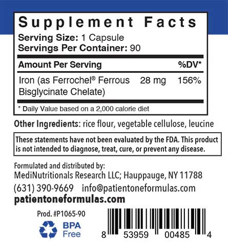 Patient One Iron Chelate | 28 mg, 90 vegetable capsules