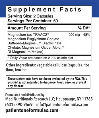 Patient One Magnesium Chelate | 200mg, 120 vegetable capsules
