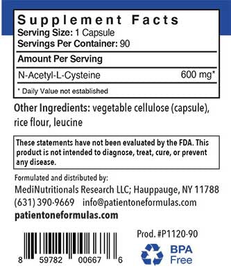 Patient One NAC | 600 mg, 90 vegetable capsules