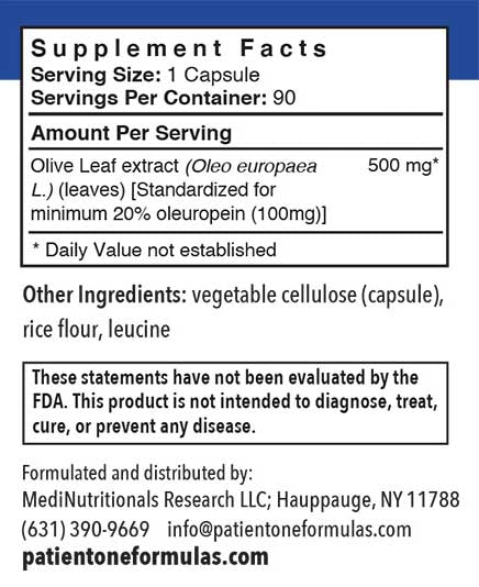 Patient One Olive Leaf Extract | 500 mg, 90 capsules