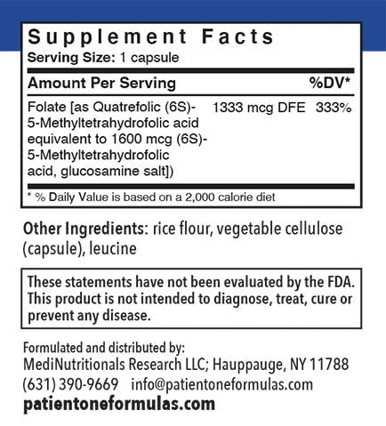 Patient One Q-Folate | 800mcg, 60 vegetable capsules