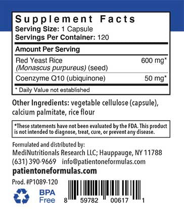 Patient One Red Yeast Rice with CoQ10 | 120 vegetable capsules