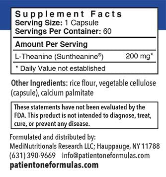 Patient One Theanine (as Suntheanine) | 200mg, 60 vegetable capsules