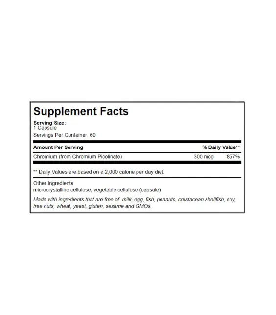 Patient One Chromium Picolinate | 300 mcg, 60 vegetable capsules - Imagem 2